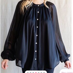 JODIFL Black Sheer Button-Up Blouse